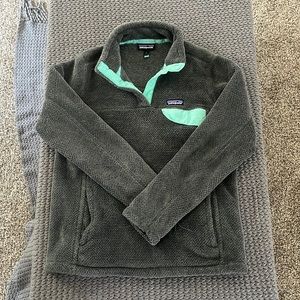 patagonia retool gray and teal size large fleece jacket